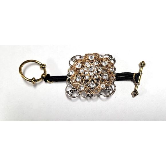 Unique Copper & Silver Tone Ornate w/ Rhinestones Stretch Ponytail Holder - Picture 1 of 4